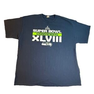 Seattle Seahawks Super Bowl XLVIII Champions Graphic T-shirt Mens 2XL Cotton